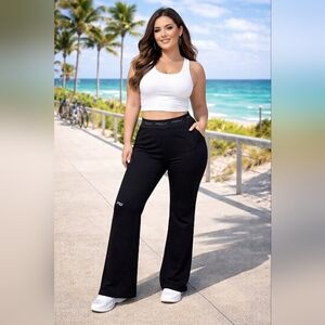 NWT Nola Plus Size Black Athletic Pants High Rise Flare Workout Yoga Activewear